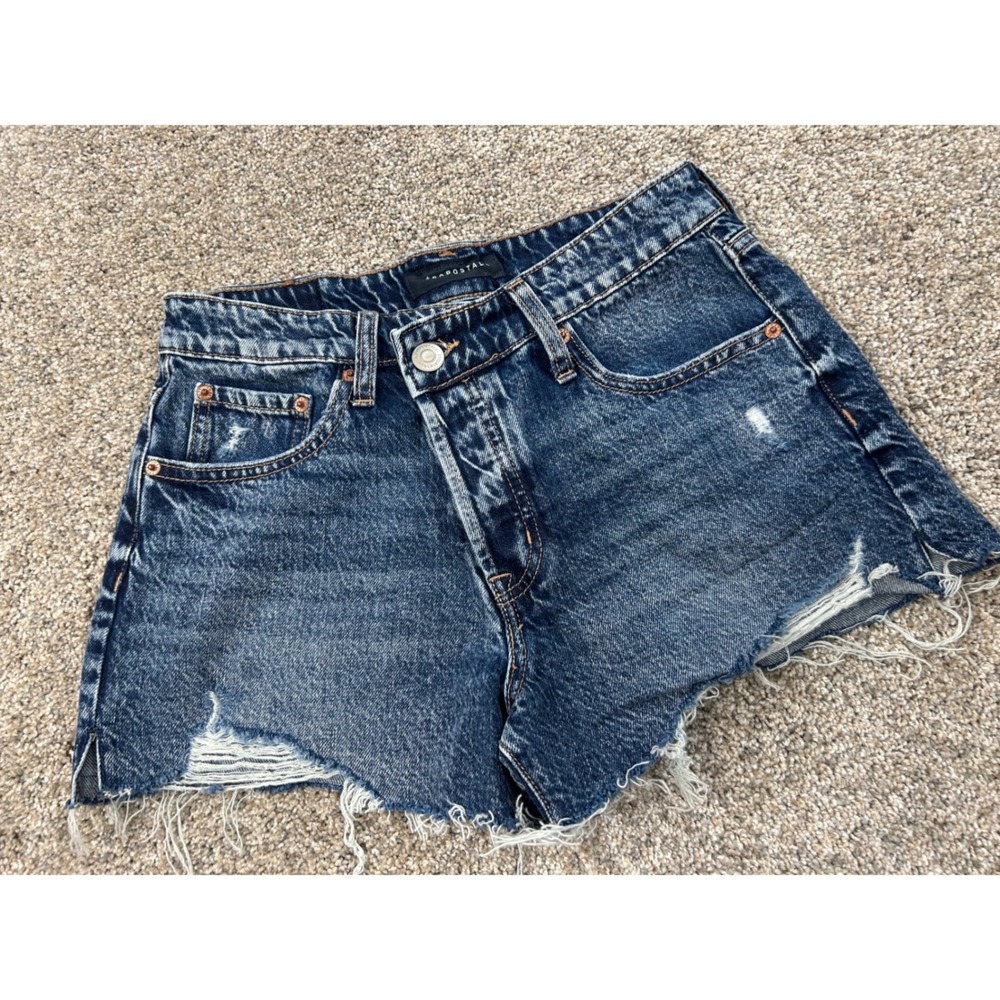 Aeropostale Vintage High Rise Shorty Denim Shorts Distressed Size 2 #0734